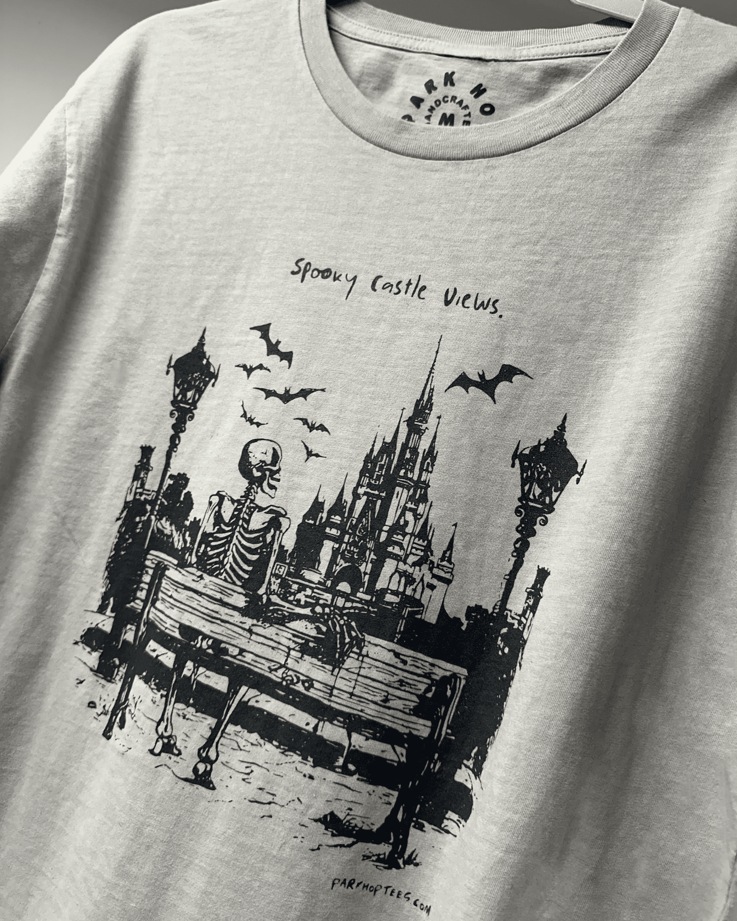 Spooky Castle Views Tee - Lt Grey Classic & Oversized — Park Hop Tees